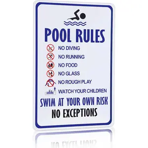 12x8 Inch Pool Rules Metal Tin Sign Warning Swim At Your Own Risk Vintage Tin Sign for Swimming Pool Water Park Beach Decor outdoor space