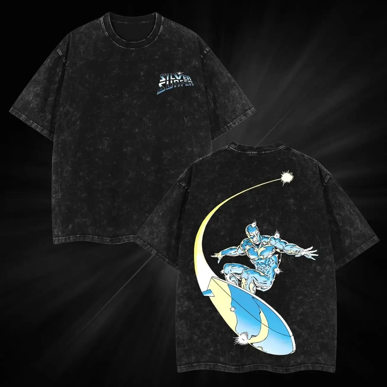 [MovieClothes] Silver Surfer – Herald of Galactus Vintage Tee V4, Oversized Washed MCU Comic Shirt, Double Printed Superhero Graphic Tee, Fantastic 4 Retro Streetwear, Cotton Menswear, Fan Gift 7LO