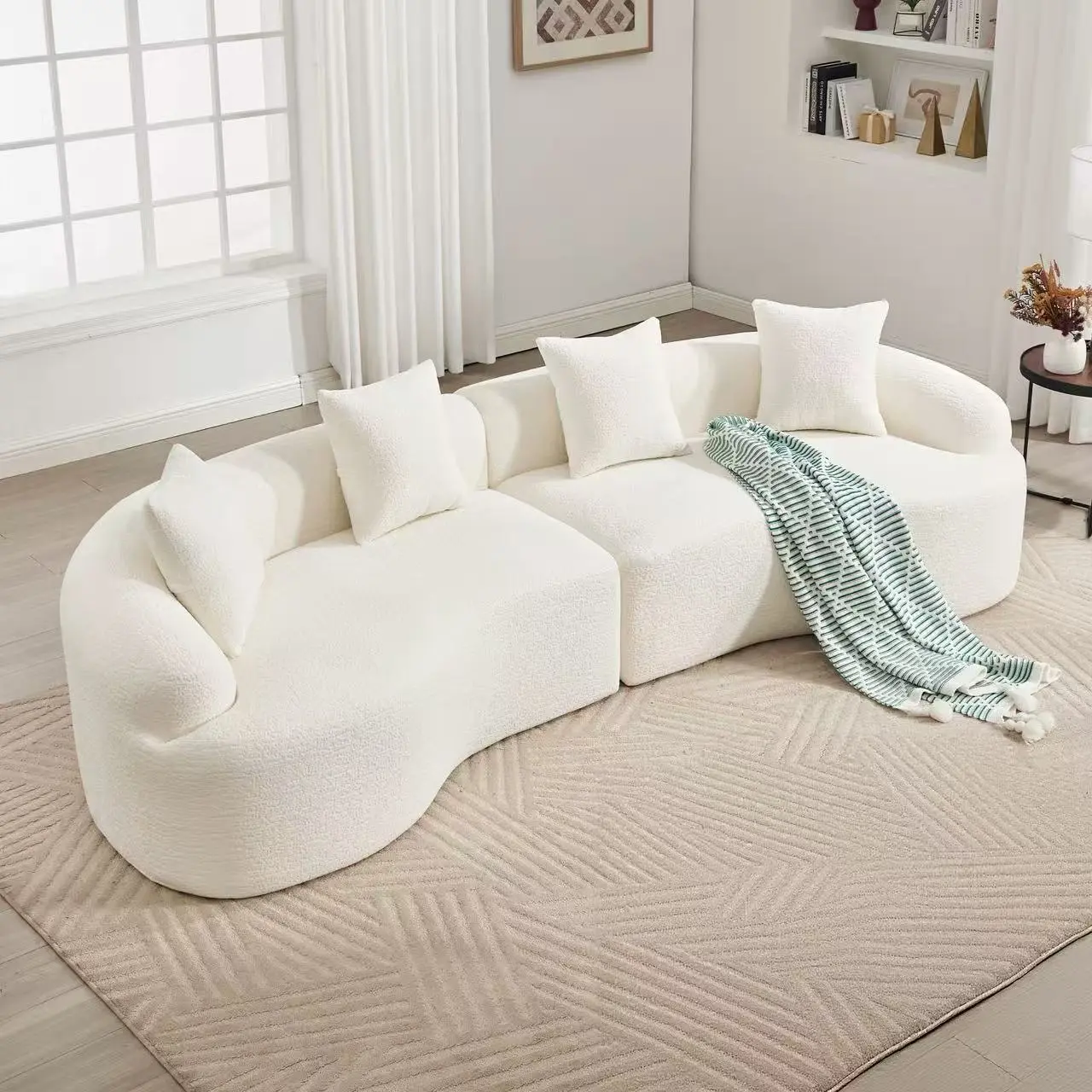 110'' Boneless Sectional Couch - Curved, Compression Modular, Ultra-Soft Polyester Fabric, High-Density Sleeper Couch for Living Room, Family-Friendly Indoor Furniture for Apartment Lounge, Couches For Living Room