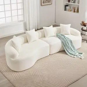 Curved Boneless Sofa Compression Modular 110'' Sectional White High-Density Couches Sleeper for Living Room Bedroom Apartment Lounge Ultra-Soft Polyester Fabric Family-Friendly Design
