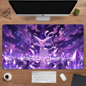 Espeon Anime Gaming Mouse Pad, Purple Desk Mat, Large XXL Desk Mat, Playmat Gaming Mousepad Play Mat of TCG Gift