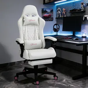 High Back PU Leather Gaming Chair – Racing Computer Chair with Swivel Wheels, Retractable Footrest, Headrest, Lumbar Support & Armrest, Ergonomic for Home Office