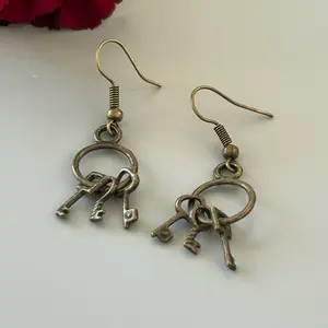Antique-Style Key of Return Earrings | Vintage Brass-Tone Dangle Design