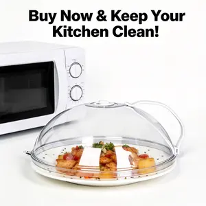 Reusable Microwave Splash Shield - Heat-Resistant Transparent Food Cover with Handle, Cleaning Essential for Home Kitchen Splash Guard Supplies