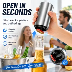 Stainless Steel Premium Beer Bottle Opener (Silver, 1 PC) - Automatic Push-Down, No Damage, Small Portable Drink Accessory for Home Bars, Birthday Gatherings