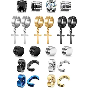 11 Pairs Non-pierced Earrings Set for Men Women  Titanium Steel Hoop Dangle Clip  Earring