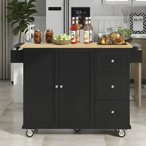 Rolling Mobile Kitchen Island with Solid Wood Top and Locking Wheels,52.7 Inch Width,Storage Cabinet and Drop Leaf Breakfast Bar,Spice Rack, Towel Rack & Drawer