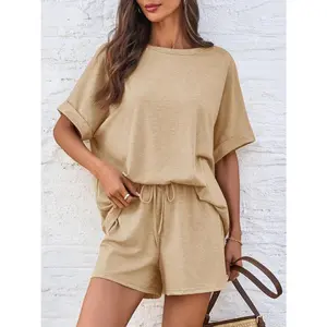 Round Neck T-Shirt and Drawstring Shorts Set