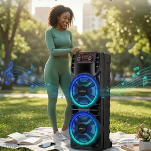 Rechargeable Bluetooth party speaker, equipped with dual 12inch subwoofers, portable karaoke system with microphone, RGB lighting, TWS, AUX/USB/TF/FM interface, echo control Soundbar Stereo Solar Emergency Radio Player
