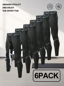 6 Pack Men's Compression Pants, Quick Dry Athletic Leggings, Moisture Wicking Workout Baselayer Tights for Running, Gym Training & Sports