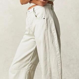 Flvsun-Women's Stretch Low Rise Barrel Jeans Vintage Loose Wide Leg Cropped Denim Pants Y2K Style Loose Jeans