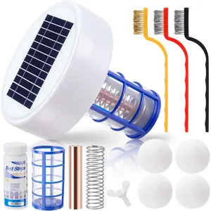 Solar Pool Ionizer Automatic Floating Pool Cleaner, Water Ionizer with 4 Pcs Scum Eliminating Ball, for Above Ground and Inground Pools, up to 35000 Gallons (Without Light)