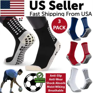 3 Pair Sport Socks anti Slip W/ Grip Soccer Men Football Basketball Sock Premium Does not apply