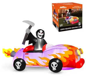 Joyfy 8ft Long Halloween Inflatable Grim ReaperDriving Car Joyfy 8ft Long Halloween Inflatable Grim ReaperDriving Car