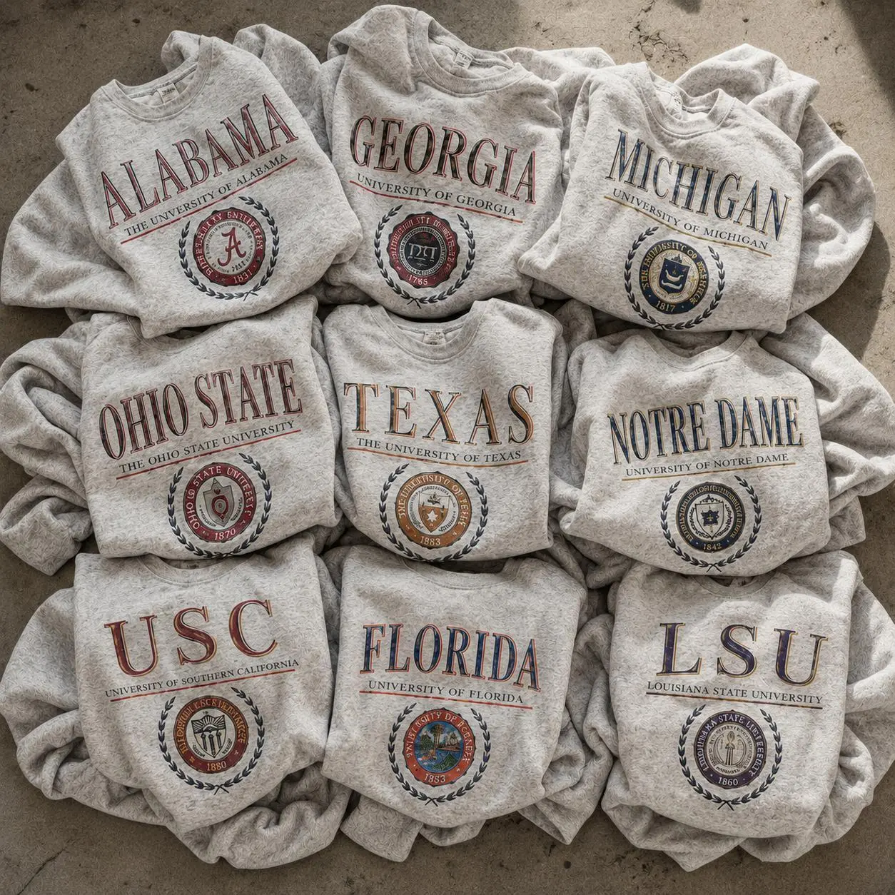 Vintage College Football Sweatshirt, Retro University Crest Crewneck, Distressed Campus Graphic Pullover, All Team Football Fan Apparel, Classic Collegiate Streetwear, Cozy Gameday Gift, Football Lover Apparel