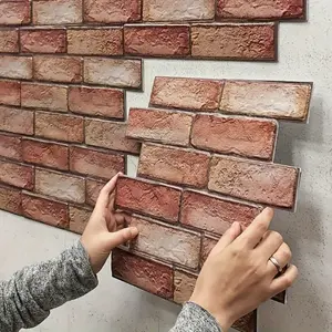 20-Piece 3D Red Brick Wall Tile Stickers - Self-Adhesive, Easy to Peel & Stick, Durable, Waterproof & Easy to Clean | Perfect for Kitchen, Living Room, Bathroom & Hallway Decor