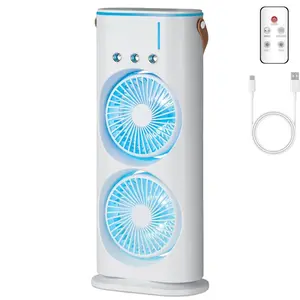 Portable Double Fan, Double-Ended Spray Fan, Misting 120°Oscillating Fans, 3 Speeds Mini Air Cooler with Large Capacity Water Tank and Remote Control for Home, Office (White-1pc)