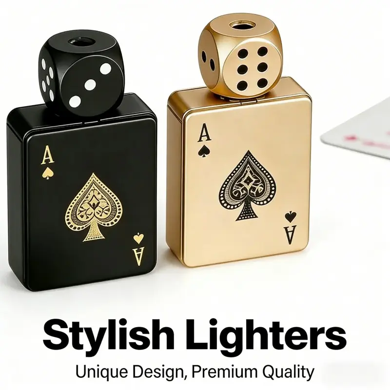 Metal Windproof Torch Lighter - No Fuel, Zinc Alloy, Green Flame, Rotatable Dice & Poker Theme, Playing-Inspired, Refillable, Everyday Use, In-Bag Portable, 2026 Novelty Gift for Men (Father's Day, Birthday), Refillable Torch