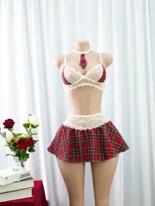 Women's Lace Patchwork Underwear Set, Fitted Plaid Print Halter Dress, Sexy Lingerie, Student Style, Jk Cosplay, Elegant Women's Clothing Collection