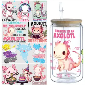 5 Cute UV DTF Glass Cup Stickers, Waterproof Punk Wipe Transfer Stickers, Funny Stickers, Suitable for 16 Oz Glasses, Cups, Crafts