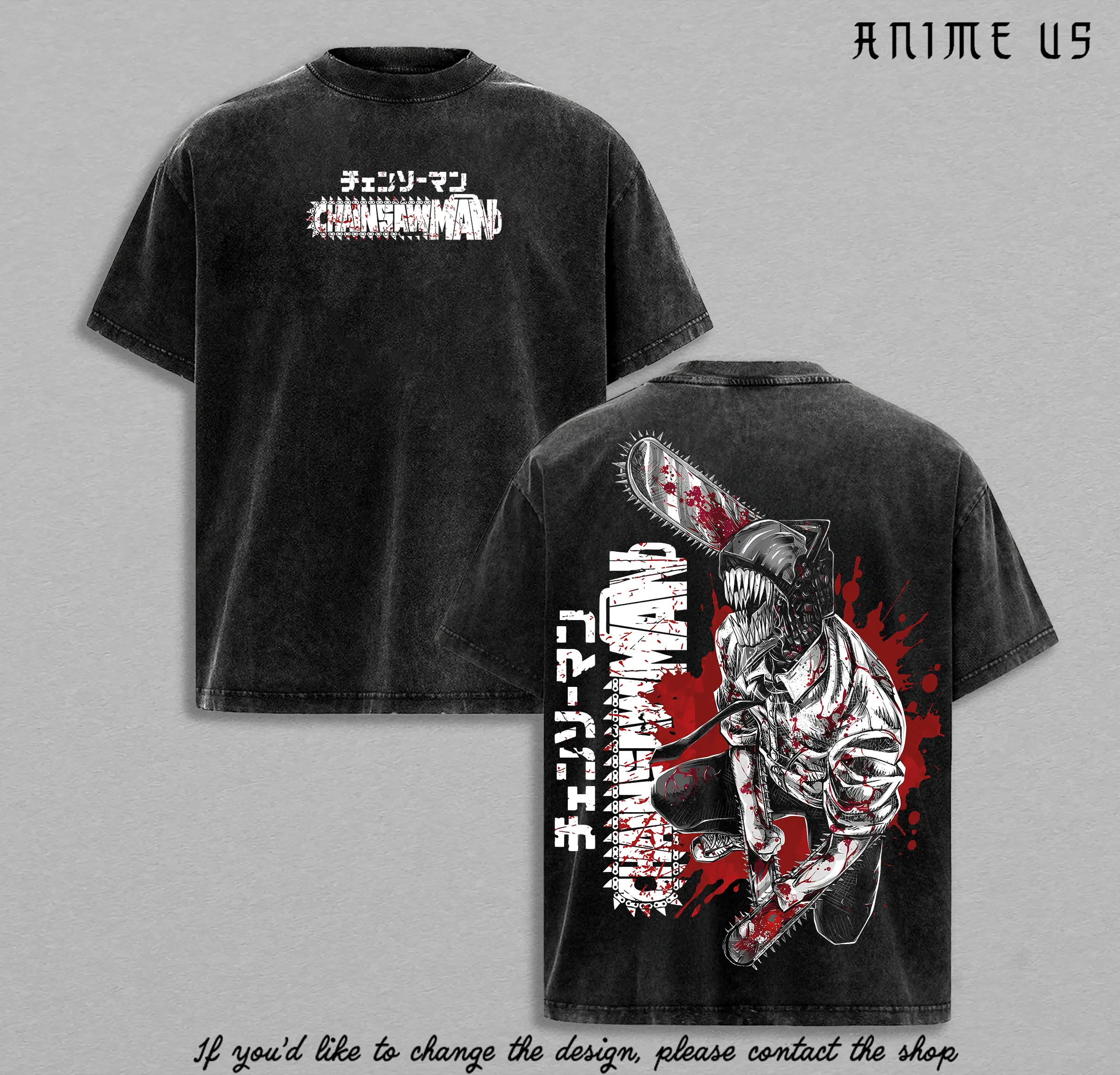 Denji x Chainsaw Man Vintage Washed T-Shirt, Anime Manga Graphic Tee, Heavyweight Streetwear Top, Cool Japanese Anime Shirt, Gift for Anime Fan
