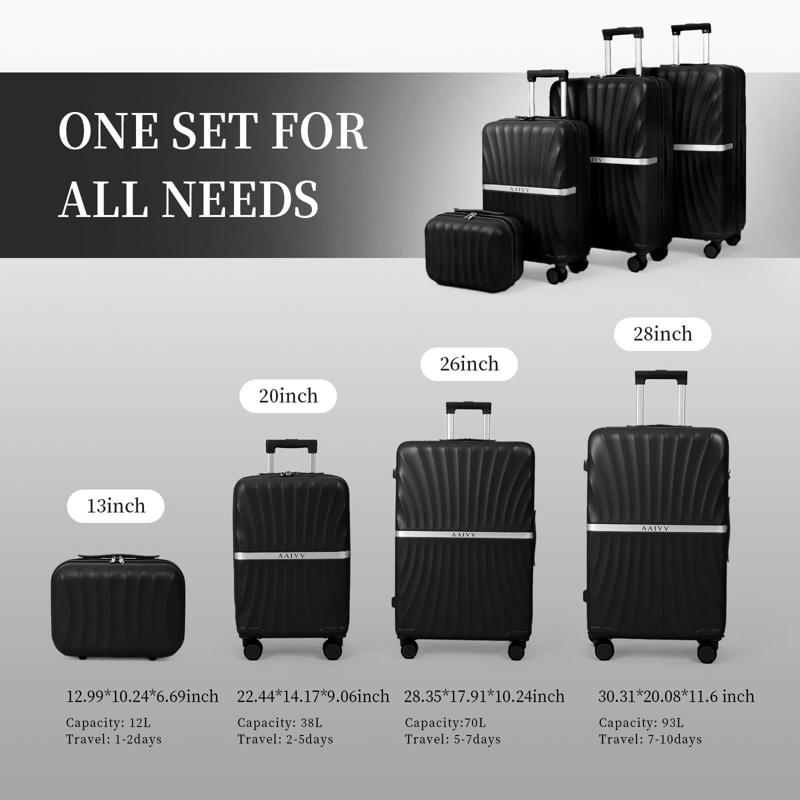 AAIVV 4 Piece Expandable Luggage Sets, ABS Travel Suitcase Set with Double Spinner Wheels, TSA Lock Hardshell Durable Traveling Bag Luggage Sets (13/20/26/28in) Gift for Back to School