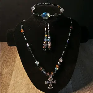 Gabriela Haller HigherKii Artique Abalone Cross Jewelry Set with Cross Pendant and Beaded Necklace Set