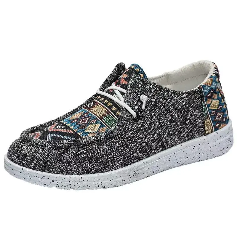 Men's Casual Cartoon Graphic Lace-Up Loafers - Breathable, Lightweight, Non-Slip Footwear with Cloth Upper, Fabric Insole, EVA Sole - Walking Shoes, Sneaker-Style Sports Shoes for Fall, Spring, Runner