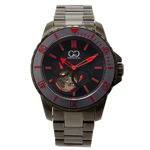 Curtis and Co. BIG TIME ROYALE 45mm Gun Metal Case Black Dial Red Accent Luxury Miyota Automatic Watch 10 ATM Water Resistant Stainless Steel Bracelet for Men Women Elegant