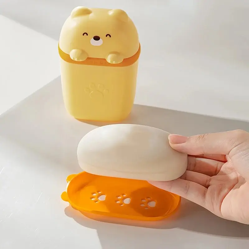 Cartoon Bear Portable Soap Box Sealed Storage Box Waterproof Travel Home Bathroom Soap Box Camping Portable Storage Soap Box