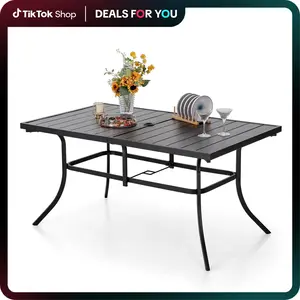 Phivilla 60'' Outdoor Dining Table for 6 with E-Coating Metal, 1.57" Umbrella Hole, All-Weather Resistant Rectangular Design Deals for You