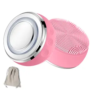 CARER SPARK Double Side Multifunctional Facial Cleanser Beauty Device Silicone Cleansing Brush Makeup Remover with EMS Heating LED light Vibration#FallFreshness Blue