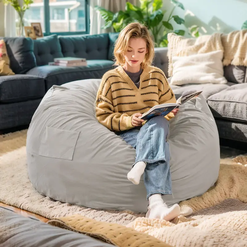 Bean Bag Chair for Adults, Oversized Beanbag for Gaming Reading Foam Filled Couch Furniture with Soft Removable Cover, Giant Round Comfy Sofa