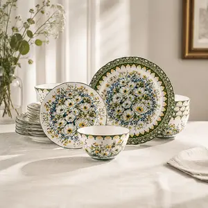 18/24-Piece Porcelain Dinnerware Set for 6/8, Plates and Bowls Set, Scratch Resistant, Microwave Dishwasher and Oven Safe, Modern Dinnerware Set for Everyday Use