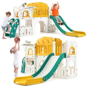 GAOMON 8-in-1 Toddler Playset - Indoor/Outdoor Sports Activity Center for Ages 1-3 with Climber, Tunnel, Basketball Hoop, Steering Wheel, Telescope, Toy Storage, Durable Plastic (Ideal for Toddlers' Birthday Gifts)