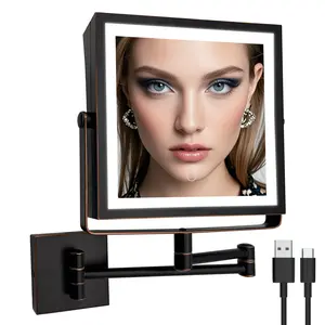 RUACQ Magnifying Makeup Mirror 10X Wall Mounted, 3 Color Lights, Oil Rubbed Bronze Decor USB Powered