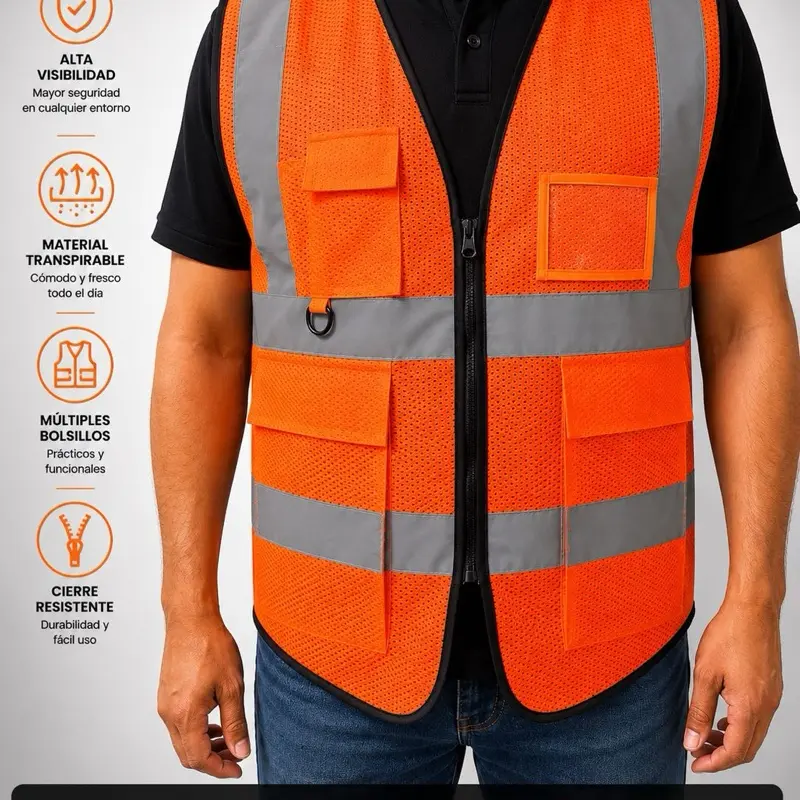 ANSI High Visibility Reflective Safety Vest with Pockets for Construction Workers