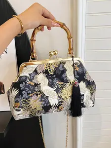 Women's Fashionable Crane & Floral Pattern Handbag, Casual Large Capacity Shoulder Bag for Daily Used, Trendy All-match Bag for Commute, Work, Travel