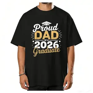 Class of 2026 Graduation T-Shirt - Proud Dad of a 2026 Graduate, Golden Lettering & Diploma Design, 100% Cotton 220gsm Loose Fit S-XXXL, Black Casual Shirt for 2026 Year Parents Gift