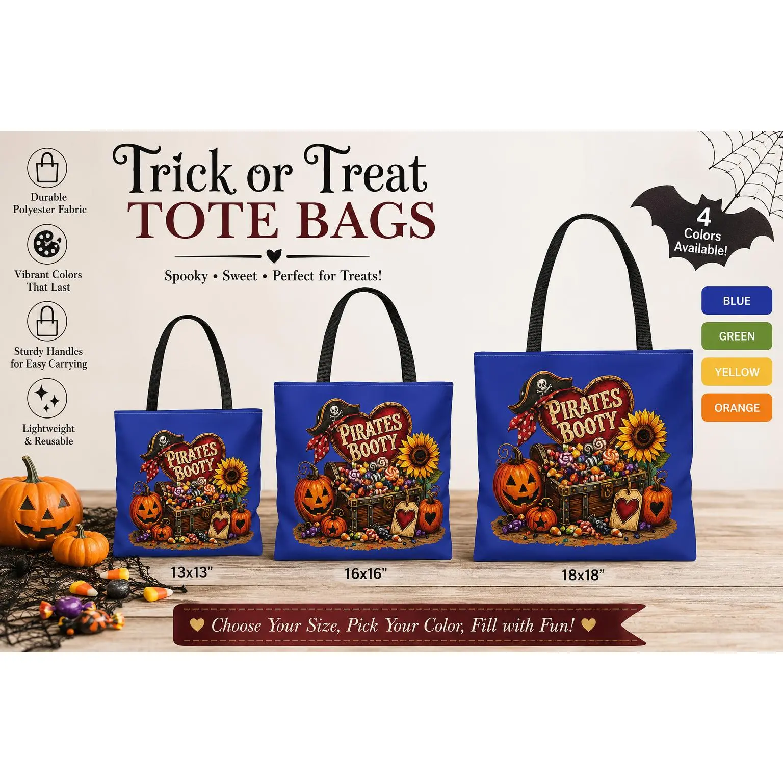Pirate's Booty Trick or Treat Bag, Personalized, Multiple Colors