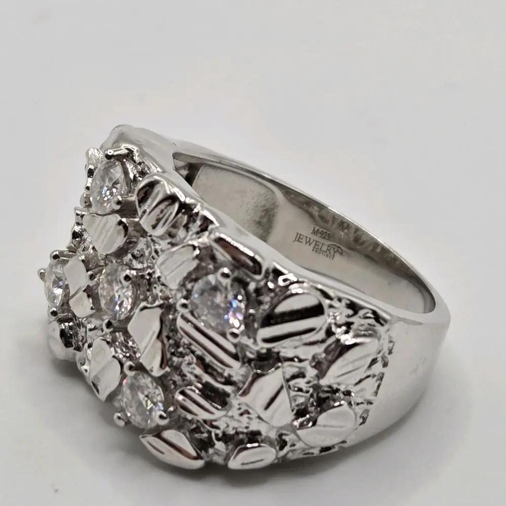 Silver and moissanite nugget ring