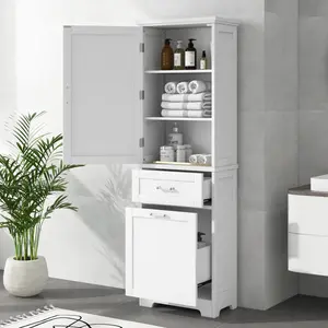 Tall Bathroom Storage Cabinet, Freestanding Storage Cabinet with Two Different Size Drawers and Adjustable Shelf, MDF Board with Painted Finish