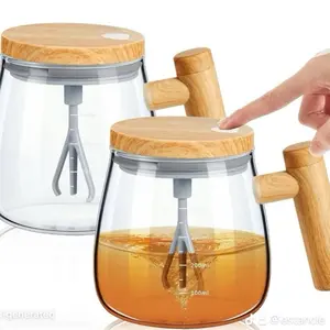 Stirring Coffee Mug with Wooden Handle and Lid 300ml Capacity Glass Tea Infuser for Home Office Use Stirring Cup Drinkware