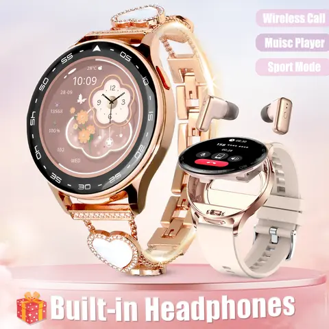 EIGIIS Multifunctional Wireless Smartwatch (Waterproof Sport Watch), 1.39'' HD Screen Wearable, Bluetooth Connectivity Smart Watches with Earphones, Shell Strap, Wireless Calls, Music Player, Magnetic Charging for iOS Android (Holiday Gifts)