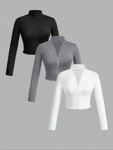 New Fashion Trend Multifunctional Zipper Casual Fit Women's Long Sleeve Jacket Three-Piece Set, Stylish and Versatile Outerwear for Everyday Use