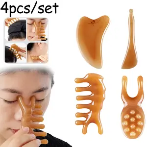 4-piece facial lifting massage tool set, nose scraper, facial acupressure massage board, eye lifting beauty and muscle pulling stick, nose bridge lifting beauty nose tool, suitable for promoting blood circulation in the neck, back, body, and legs
