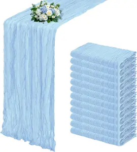 12 Pack Baby Blue Cheesecloth Table Runner 17x108 Inch Semi Sheer Boho Gauze Fabric Table Runner for Wedding Party Baby Shower Birthday Home Decor Garden Farmhouse