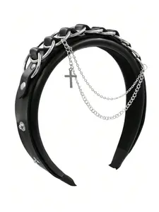 Punk Gothic Rivet Hairband, Dark Rivet Chain Cross Sweet Cool Hairband, Women's Fashion Headpiece for Dance Shows, Party Gift