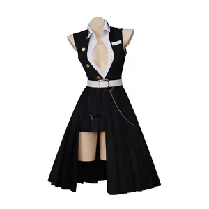 Demon Slayer Zipper Thigh-High Cosplay Costume Clothes Elegant Black Womenswear