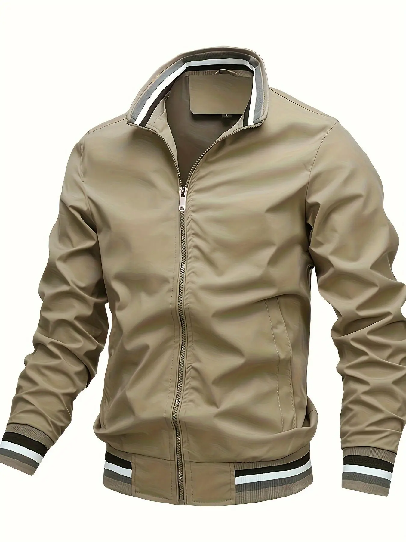 Men's Casual Sporty Fitted Fashion Jacket, Classic Spring Plain Baseball Style, Loose Zipper Design, Long Sleeve, Suitable for Hiking & Leisure Wear, Casual Fitted Jackets